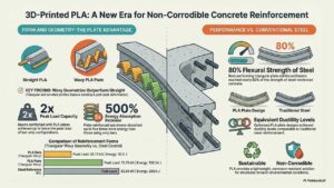 Refuerzos plásticos 3D que alcanzan el 80% de la resistencia del acero en hormigón